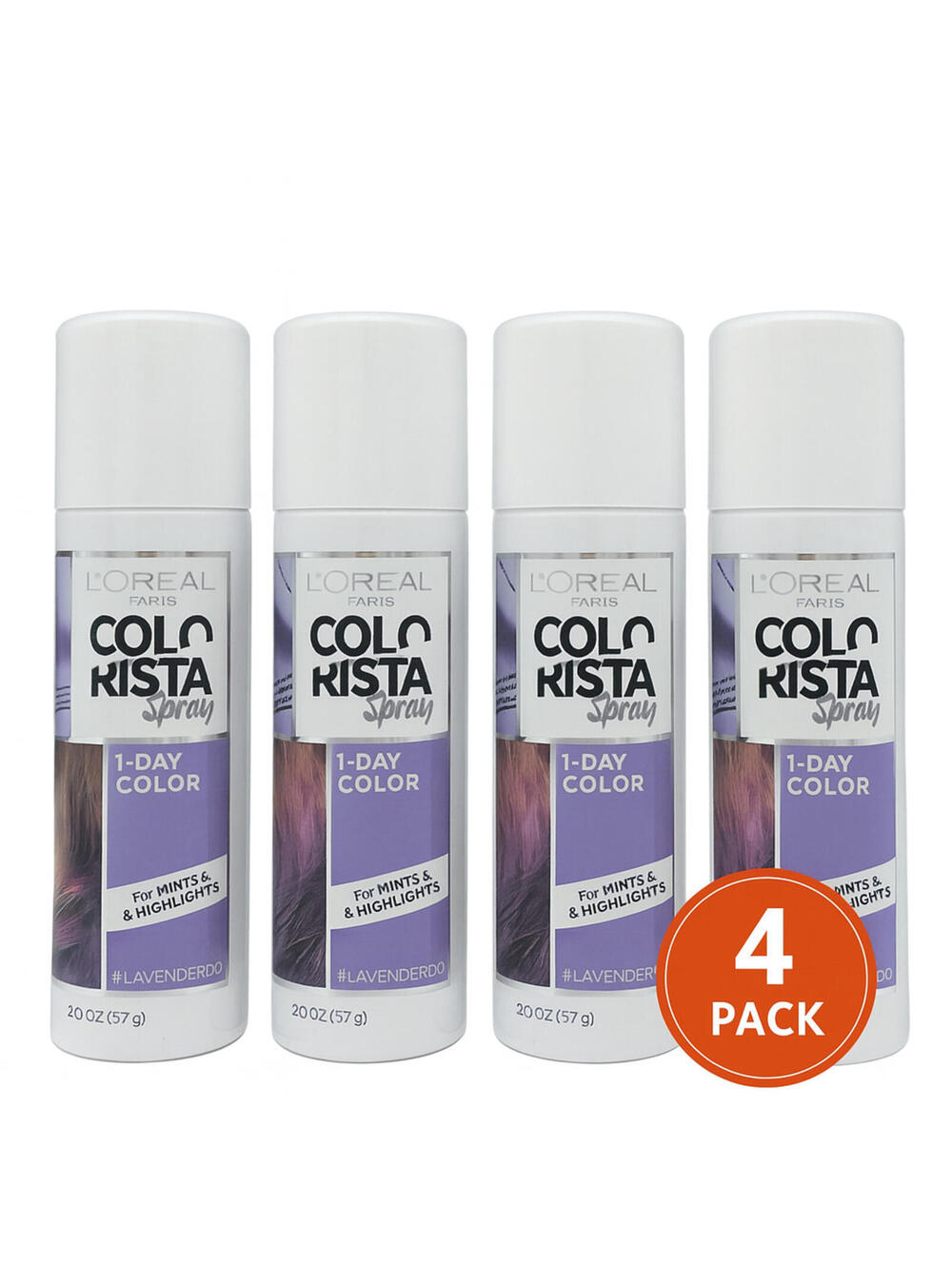Loreal Paris 4Pack Colorista 1-Day Temporary Hair Color Spray Pastel Lavender